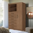 Ver imagem 3 de Guarda Roupa Casal com Cômoda Buriti 4 Portas de Bater 6 Gavetas MDF-MDP Jatobá Acetinado Santos