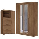 Ver imagem 1 de Guarda Roupa Casal com Cômoda Buriti 4 Portas de Bater 6 Gavetas MDF-MDP Jatobá Acetinado Santos