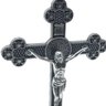 Crucifixo de Mesa Metal Medalha de São Bento Prata Velha 13 cm - 2