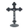 Crucifixo de Mesa Metal Medalha de São Bento Prata Velha 13 cm - 1