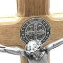 Ver imagem 3 de Crucifixo de Mesa Madeira Metal Prata Velha São Bento 40 cm