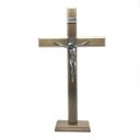 Ver imagem 1 de Crucifixo de Mesa Madeira Metal Prata Velha São Bento 40 cm