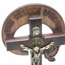 Ver imagem 3 de Crucifixo de Mesa RCC Madeira São Bento Dourado 15 cm