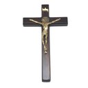 Ver imagem 3 de Crucifixo de Parede Madeira São Bento Metal Dourado 18 cm