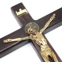 Ver imagem 2 de Crucifixo de Parede Madeira São Bento Metal Dourado 18 cm