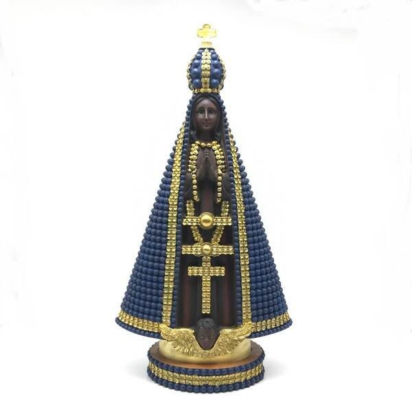 Imagem Nossa Senhora Aparecida Perola Azul Resina Grande 40 cm