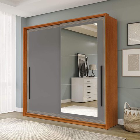 Guarda Roupa 180,1cm 2 Portas de Correr com Espelho 240853 Valência Politorno Móveis