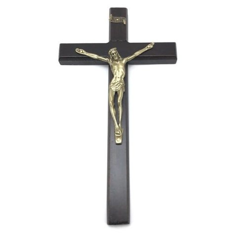 Crucifixo de Parede Madeira Metal Ouro Velho 23 cm
