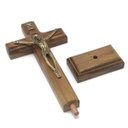 Ver imagem 2 de Crucifixo Parede e Mesa Cristo Metal São Bento Dourado 17 cm