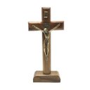 Ver imagem 1 de Crucifixo Parede e Mesa Cristo Metal São Bento Dourado 17 cm