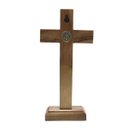 Ver imagem 4 de Crucifixo Parede e Mesa Cristo Metal São Bento Dourado 17 cm