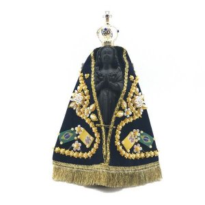 Imagem Nossa Senhora Aparecida Manto Tecido Com Coroa Original 20 cm