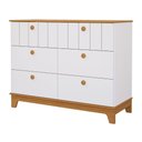 Ver imagem 1 de Cômoda Infantil 6 Portas Mdf Puxadores Madeira Maçica Biscoito Permobili Branco Acetinado/nature