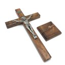 Ver imagem 2 de Crucifixo de Mesa e Parede Madeira Medalha Duas Cruzes 28 cm