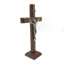 Ver imagem 5 de Crucifixo de Mesa e Parede Madeira Medalha Duas Cruzes 28 cm