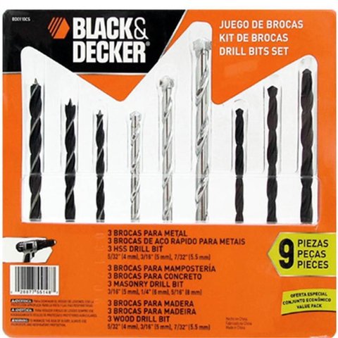 Jogo de Brocas para Madeira Concreto e Metal com 9 Peças - Bd0110cs - Black & Decker Jg.broca P/mad/