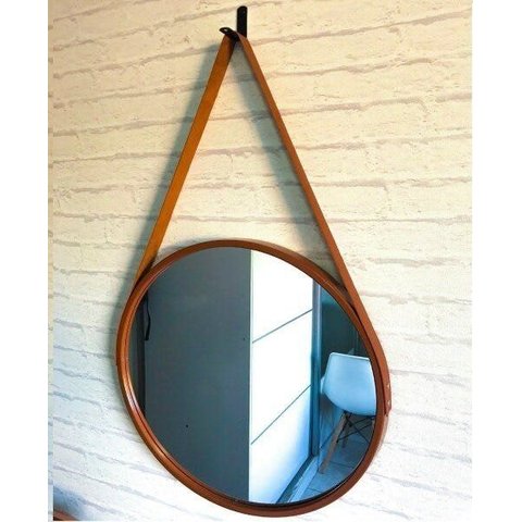 Espelho Decorativo Adnet Marrom com Alça Marrom 50cm