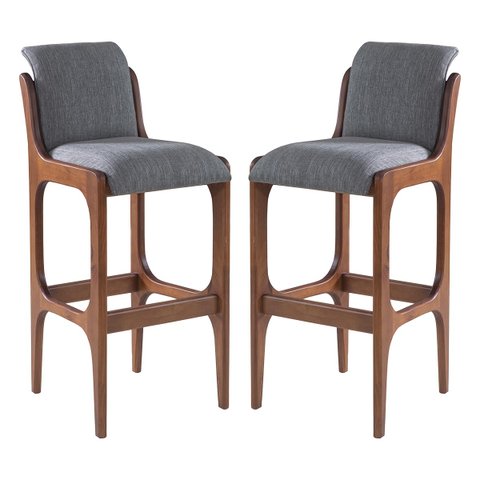 Kit 2 Banquetas Alta Irlanda 45 x 101 Cm Madeira Maciça Imbuia Linho Cinza L55