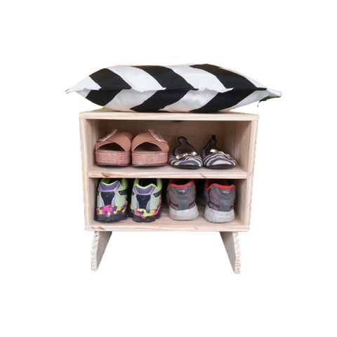 Sapateira madeira Puff chevron preto e branco