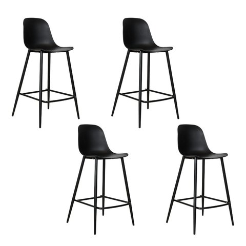 Kit com 4 Banquetas Miami Alta Assento em Polipropileno e Base em Aço com Pintura Epóxi - Cor Preto