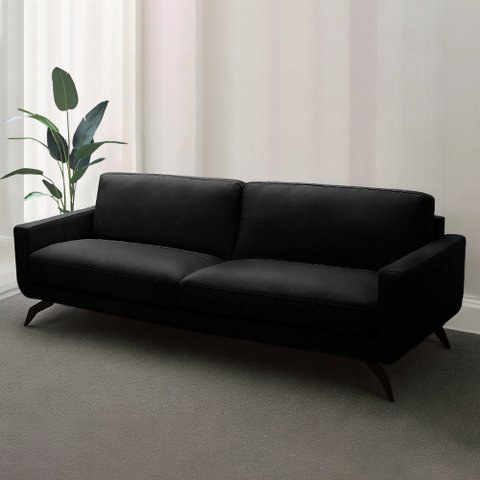 Sofá Decorativo Thalia 4 Lugares Sala de Estar 270cm Pés em Aço Couro Preto G88 - Gran Belo