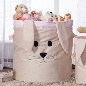 Cesto Organizador Brinquedos/Roupas Grande Coelha Rosa/Bege