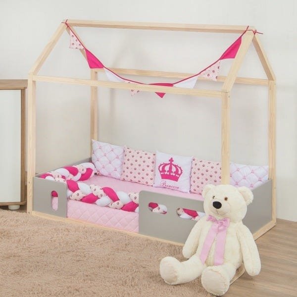 Edredom Mini Cama+ Lençol Princesa Rosa 100% Algodão Moderno