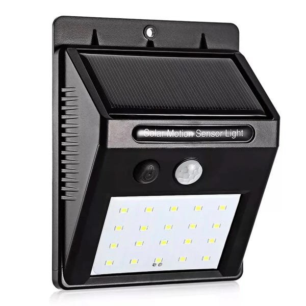 Kit 4 Luminárias Solar 30 Leds Sensor Movimento Luz Preto - 1