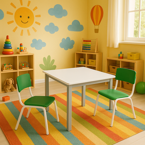 Conjunto Escolar Infantil Mesa Branca 2 Cadeiras Verdes