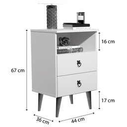 Mesa de Cabeceira Madri Retrô com Pés Palito 2 Gavetas Branco - 4