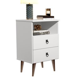Mesa de Cabeceira Madri Retrô com Pés Palito 2 Gavetas Branco - 2