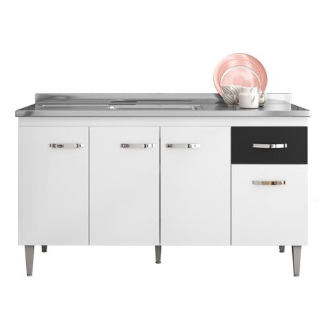 Armário Balcão Gabinete Gabriela Branco/preto - S/t 150cm
