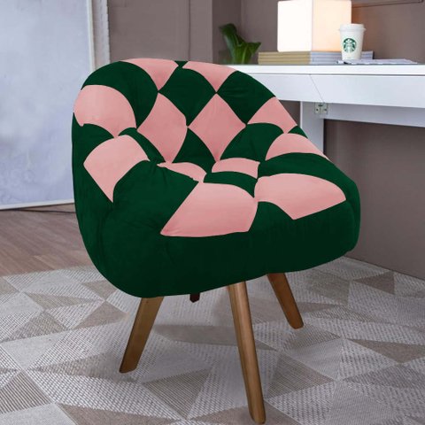 Poltrona Paloma Escritório Sala Giratória Madeira Suede Verde e Suede Rose - Dominic Decor