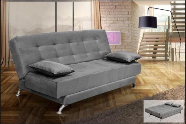 Sofá Cama 3 Lugares Napoli e 2 Poltronas Milão Corano Pretas - 2