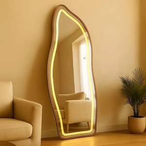 Espelho Orgânico 170x70 com Led Jateado Touch Corpo Inteiro Moldura Alumínio Suporte de Chão Parede