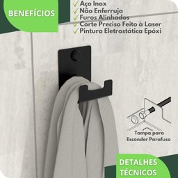 Gancho de Parede Toalha Cabide Banheiro Preto ELG - 3