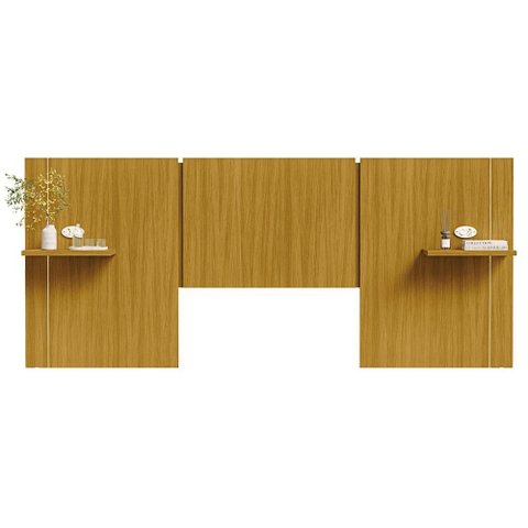 Cabeceira Casal Modular Lumen Carvalho Americano com Kit Tomada e LED - Incorplac