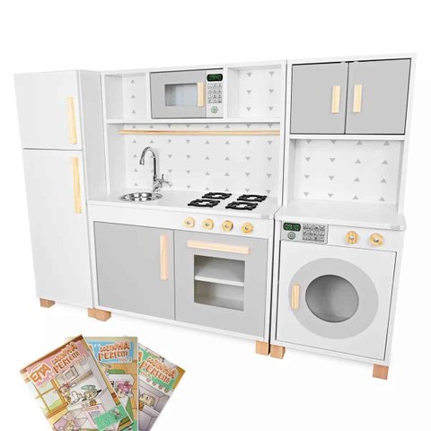 Kit Cozinha Infantil com Geladeira e Máquina de Lavar - Cinza