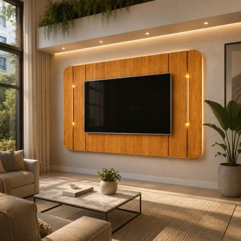 Painel para TV Ate '75' Luminarias LED Areta Bali Cedro Dj Moveis
