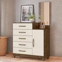 Ver imagem 4 de Cômoda Sapateira Lisboa 5 Gavetas Castanho Wood Off White com Espelho Moval Castanho Wood Off White