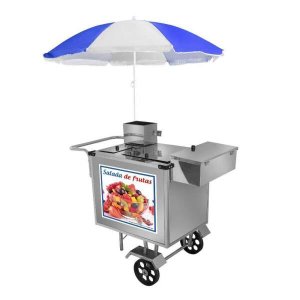 Carrinho de Salada de Frutas Luxo com Rodas Maciças e Guarda-Sol - Cefaz