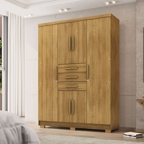 Guarda Roupas Taurus Imperial 6 Portas 3 Gavetas - com Chave para Quarto de Casal:nature