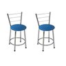 Kit 2 Banquetas Baixa Cromada com Assento Azul Fortmix - 1