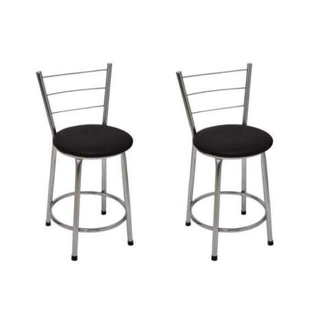 Kit 2 Banquetas Baixa Cromada com Assento Preto Fortmix