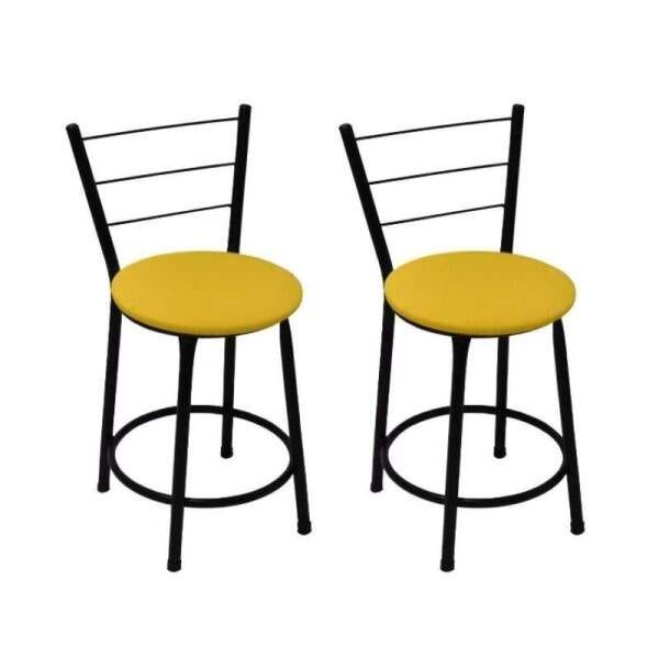 Kit 2 Banquetas Baixa Preta com Assento Amarelo Fortmix - 1
