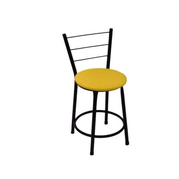 Kit 2 Banquetas Baixa Preta com Assento Amarelo Fortmix - 2