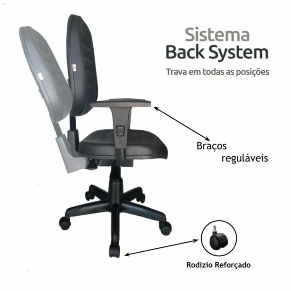 Cadeira Diretorzinha Back System Costurado C/ Braços Reguláveis – Cor Preto – MARTIFLEX - 4