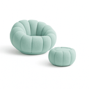 Ver imagem 1 de Kit Poltrona Decorativa Concha C/almofada e Puff Boucle Azul Turquesa Abobora - Montanaris Decor