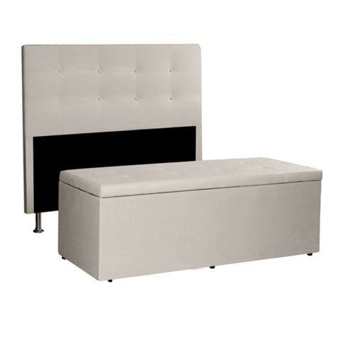 Kit Cabeceira e Calçadeira Baú Casal 1,40m Berlim Suede - Pallazio Bege