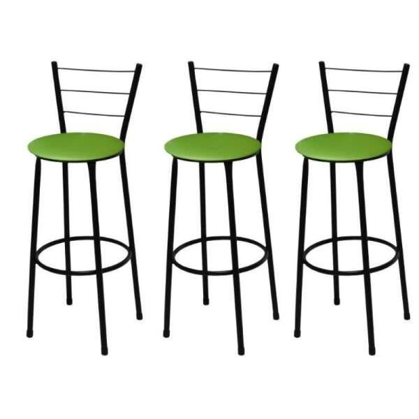 Kit 3 Banquetas Alta Preta com Assento Verde Fortmix - 1